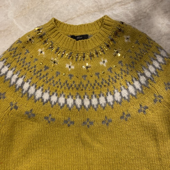 Mustard color with grey accent sweater. Detailed in rhinestones and soft Alpaca - Picture 2 of 5